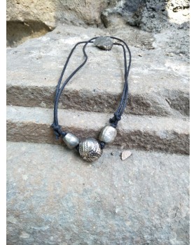 Alphabey's Brass Silver Oxidised Cotton Knot Necklace for Men & Women